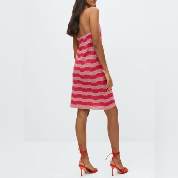 Mango Pink Striped Mini Cut-Out Back Dress - Picture 4 of 8